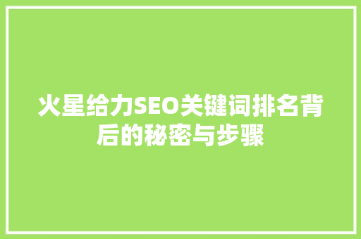 火星给力SEO关键词排名背后的秘密与步骤
