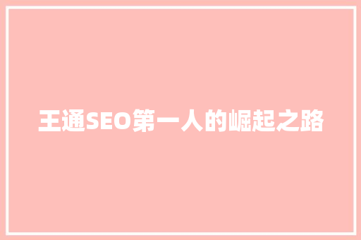 王通SEO第一人的崛起之路