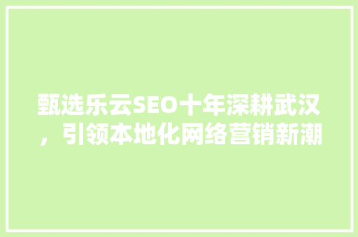 甄选乐云SEO十年深耕武汉，引领本地化网络营销新潮流
