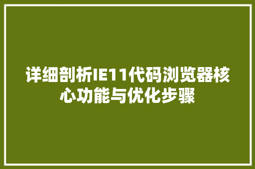 详细剖析IE11代码浏览器核心功能与优化步骤