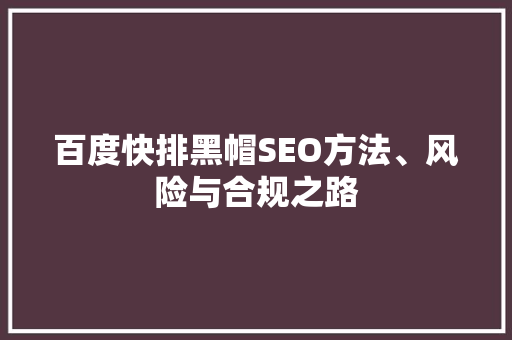 百度快排黑帽SEO方法、风险与合规之路