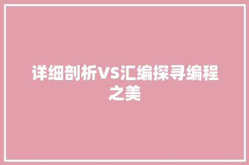 详细剖析VS汇编探寻编程之美