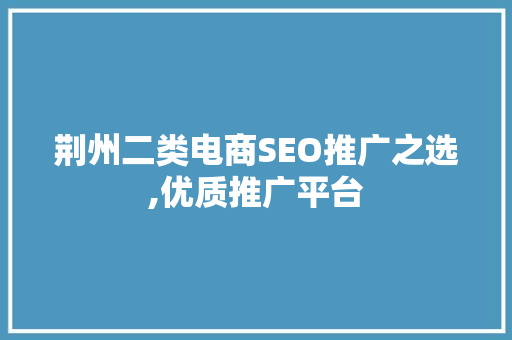 荆州二类电商SEO推广之选,优质推广平台