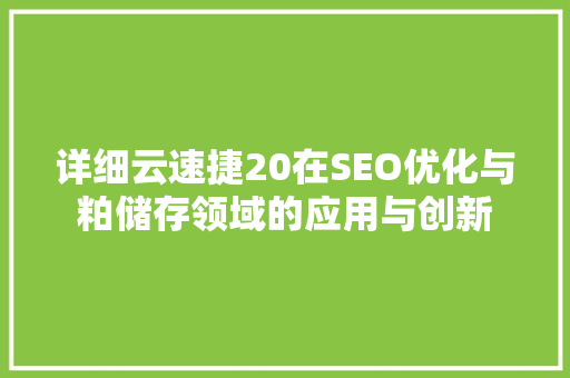 详细云速捷20在SEO优化与粕储存领域的应用与创新