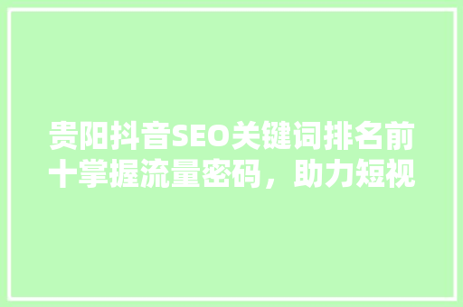 贵阳抖音SEO关键词排名前十掌握流量密码，助力短视频营销