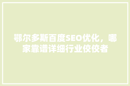 鄂尔多斯百度SEO优化，哪家靠谱详细行业佼佼者