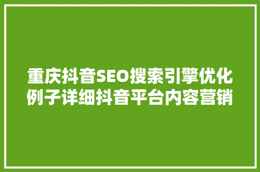 重庆抖音SEO搜索引擎优化例子详细抖音平台内容营销之路