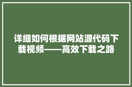 详细如何根据网站源代码下载视频——高效下载之路