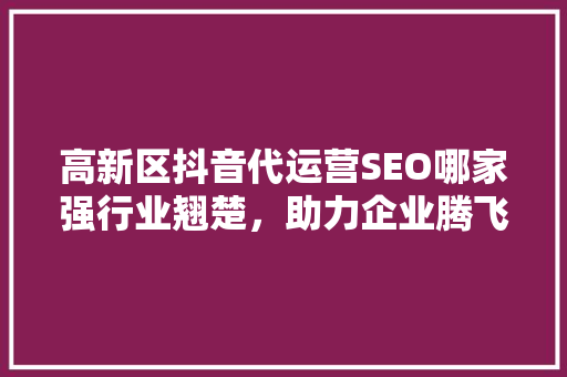 高新区抖音代运营SEO哪家强行业翘楚，助力企业腾飞