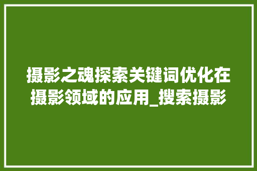 摄影之魂探索关键词优化在摄影领域的应用_搜索摄影关键词优化