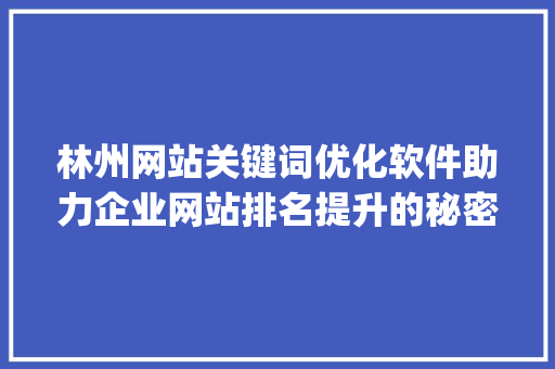 林州网站关键词优化软件助力企业网站排名提升的秘密武器_林州网站关键词优化软件