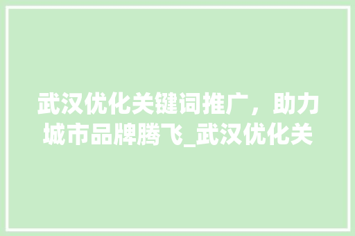 武汉优化关键词推广，助力城市品牌腾飞_武汉优化关键词推广