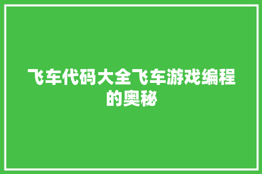 飞车代码大全飞车游戏编程的奥秘