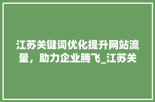 江苏关键词优化提升网站流量，助力企业腾飞_江苏关键词优化效果好