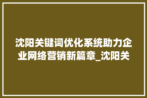 沈阳关键词优化系统助力企业网络营销新篇章_沈阳关键词优化系统
