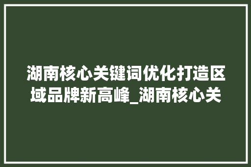 湖南核心关键词优化打造区域品牌新高峰_湖南核心关键词优化高手