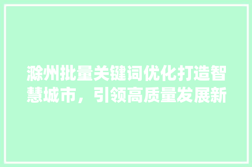 滁州批量关键词优化打造智慧城市，引领高质量发展新篇章_滁州批量关键词优化