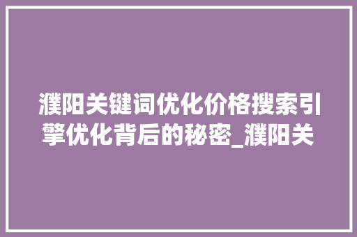 濮阳关键词优化价格搜索引擎优化背后的秘密_濮阳关键词优化价格