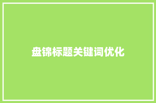 盘锦标题关键词优化