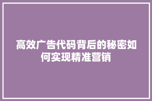 高效广告代码背后的秘密如何实现精准营销