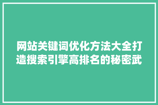 网站关键词优化方法大全打造搜索引擎高排名的秘密武器_网站关键词优化方法大全