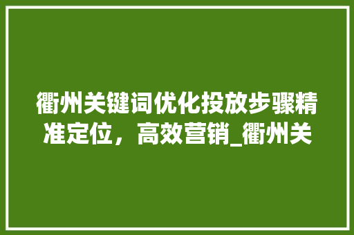 衢州关键词优化投放步骤精准定位，高效营销_衢州关键词优化怎么投放
