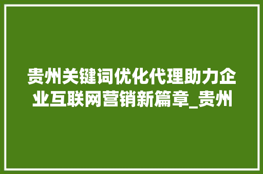 贵州关键词优化代理助力企业互联网营销新篇章_贵州关键词优化代理
