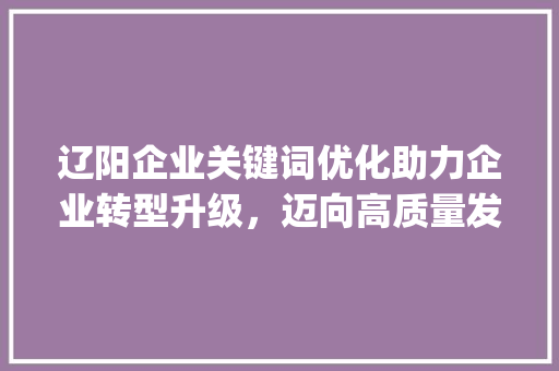 辽阳企业关键词优化助力企业转型升级，迈向高质量发展_辽阳企业关键词优化