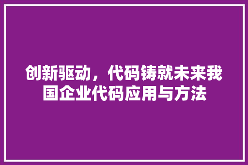 创新驱动，代码铸就未来我国企业代码应用与方法