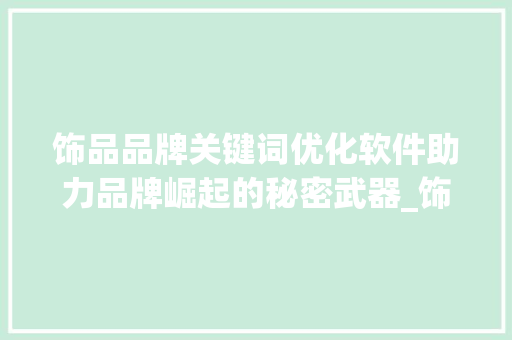 饰品品牌关键词优化软件助力品牌崛起的秘密武器_饰品品牌关键词优化软件