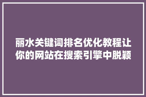 丽水关键词排名优化教程让你的网站在搜索引擎中脱颖而出_丽水关键词排名优化教程  第1张