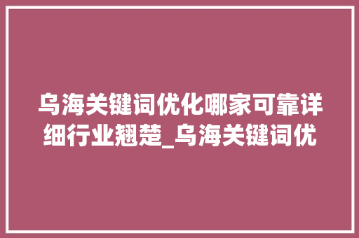乌海关键词优化哪家可靠详细行业翘楚_乌海关键词优化哪家可靠  第1张