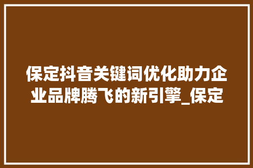 保定抖音关键词优化助力企业品牌腾飞的新引擎_保定抖音关键词优化厂商