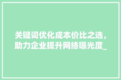 关键词优化成本价比之选，助力企业提升网络曝光度_关键词优化要多少钱