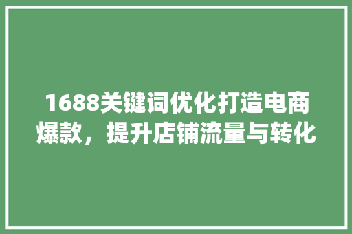 1688关键词优化打造电商爆款，提升店铺流量与转化率_1688链接关键词优化