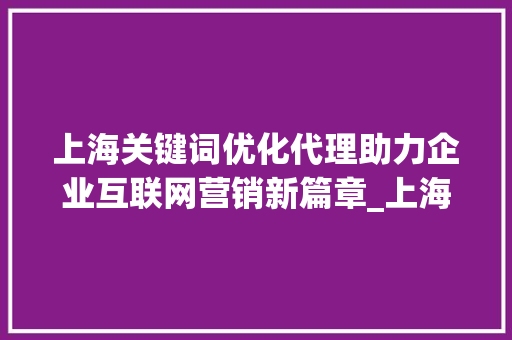 上海关键词优化代理助力企业互联网营销新篇章_上海关键词优化代理
