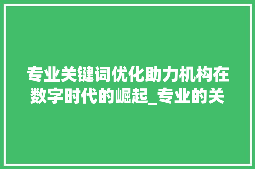 专业关键词优化助力机构在数字时代的崛起_专业的关键词优化机构