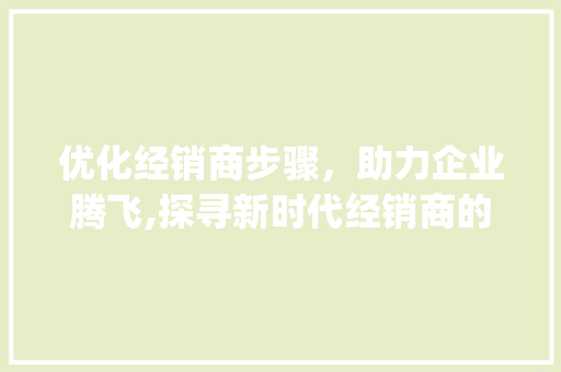 优化经销商步骤，助力企业腾飞,探寻新时代经销商的蜕变之路_关键词优化经销商