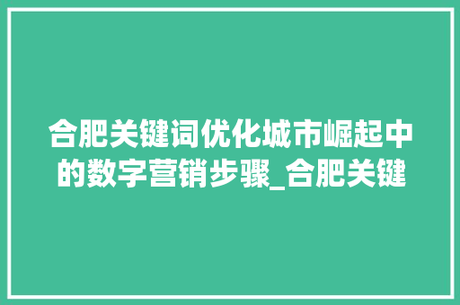 合肥关键词优化城市崛起中的数字营销步骤_合肥关键词优化前景