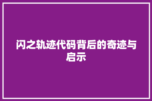闪之轨迹代码背后的奇迹与启示  第1张