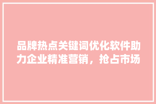 品牌热点关键词优化软件助力企业精准营销，抢占市场先机_品牌热点关键词优化软件