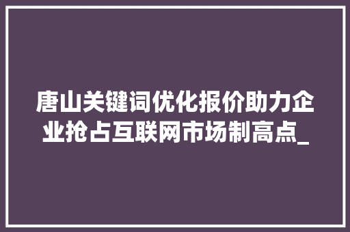 唐山关键词优化报价助力企业抢占互联网市场制高点_唐山关键词优化报价