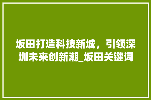 坂田打造科技新城，引领深圳未来创新潮_坂田关键词优化公司