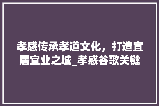 孝感传承孝道文化，打造宜居宜业之城_孝感谷歌关键词优化