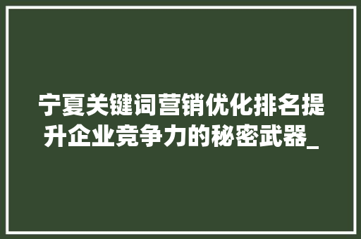 宁夏关键词营销优化排名提升企业竞争力的秘密武器_宁夏关键词营销优化排名  第1张