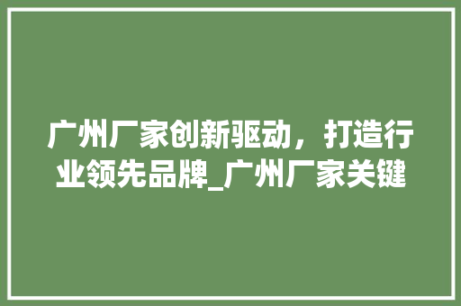 广州厂家创新驱动，打造行业领先品牌_广州厂家关键词优化