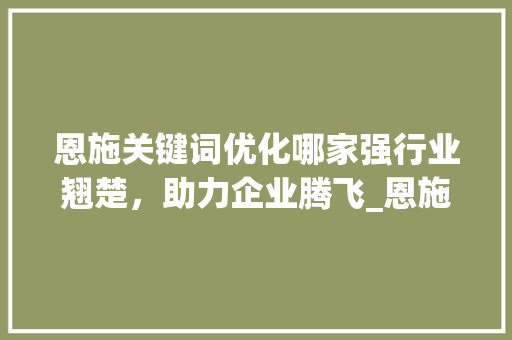 恩施关键词优化哪家强行业翘楚，助力企业腾飞_恩施关键词优化哪家厉害