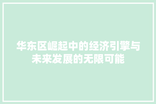 华东区崛起中的经济引擎与未来发展的无限可能