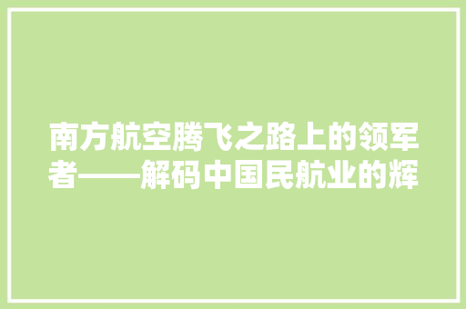 南方航空腾飞之路上的领军者——解码中国民航业的辉煌篇章