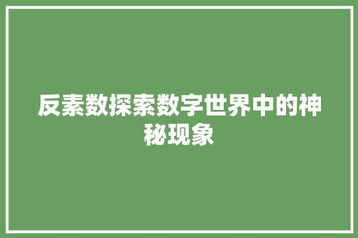 反素数探索数字世界中的神秘现象